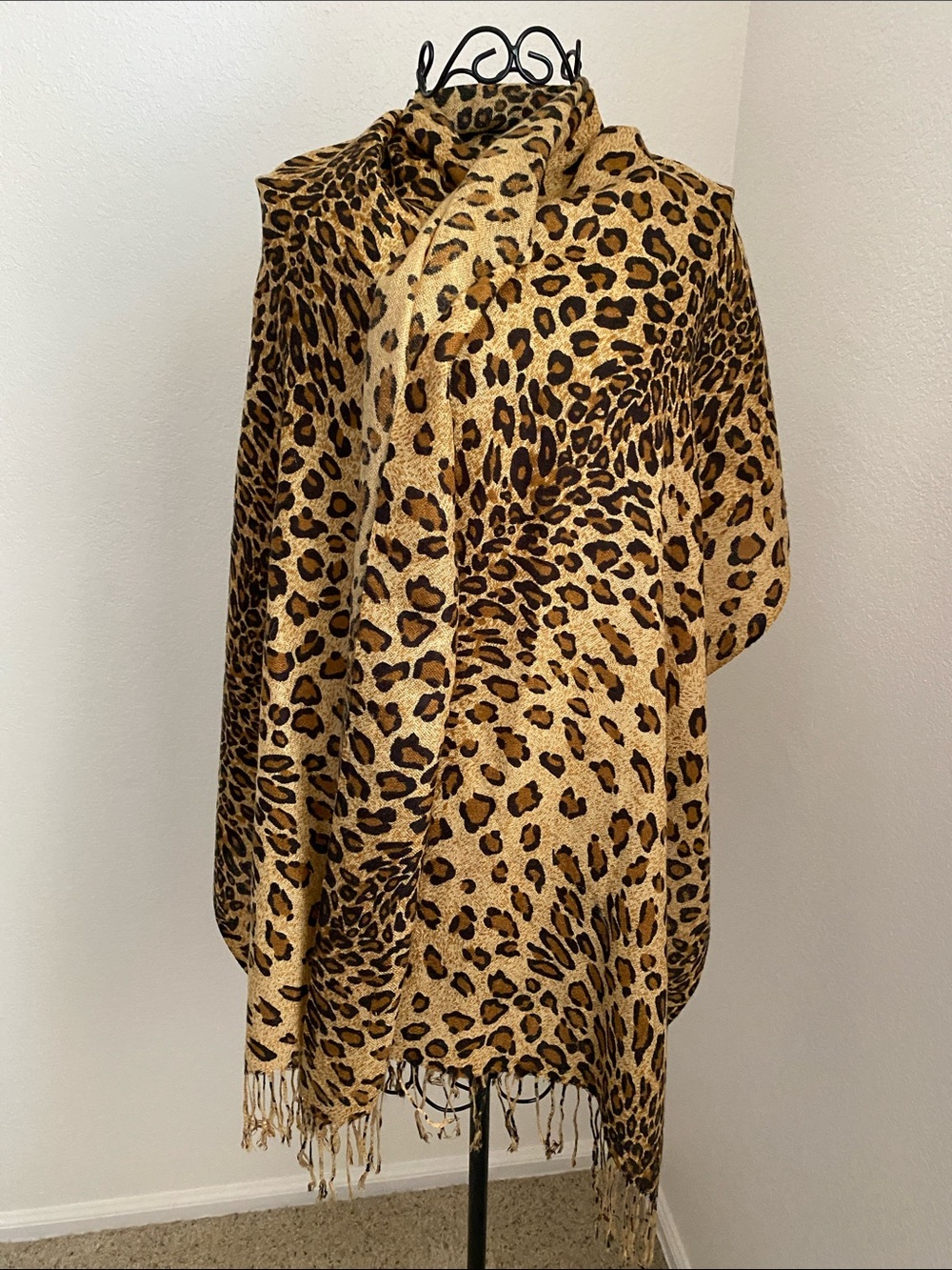Arden B Leopard Print Wrap Scarf in Tan and Black